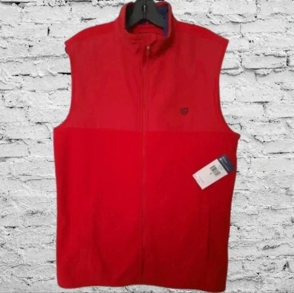 NWT Chaps Red Fleece Vest Zip Front Classic Preppy Size S